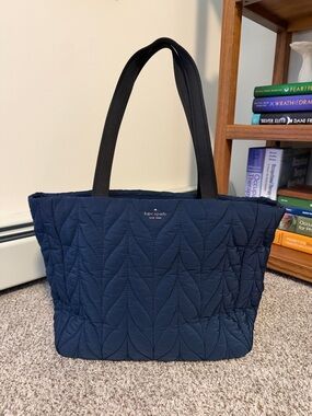 kate spade Navy Quilted Tote with Black Straps